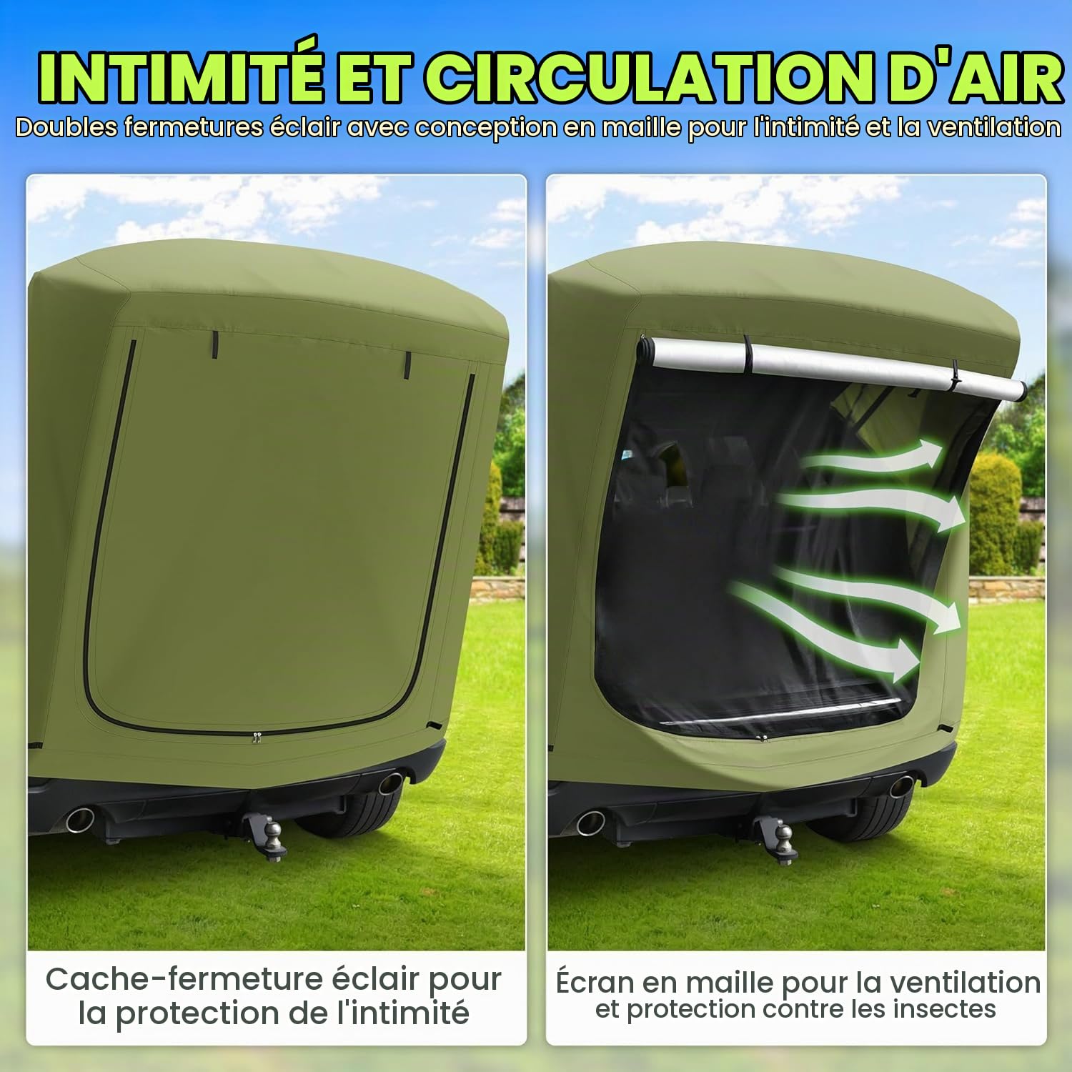 Tente de Hayon Voiture Universelle pour SUV - Tente Arrière Étanche Pluie et UV avec Barre de Support - Compatible Peugeot 3008, Renault Captur, Dacia Duster etc.