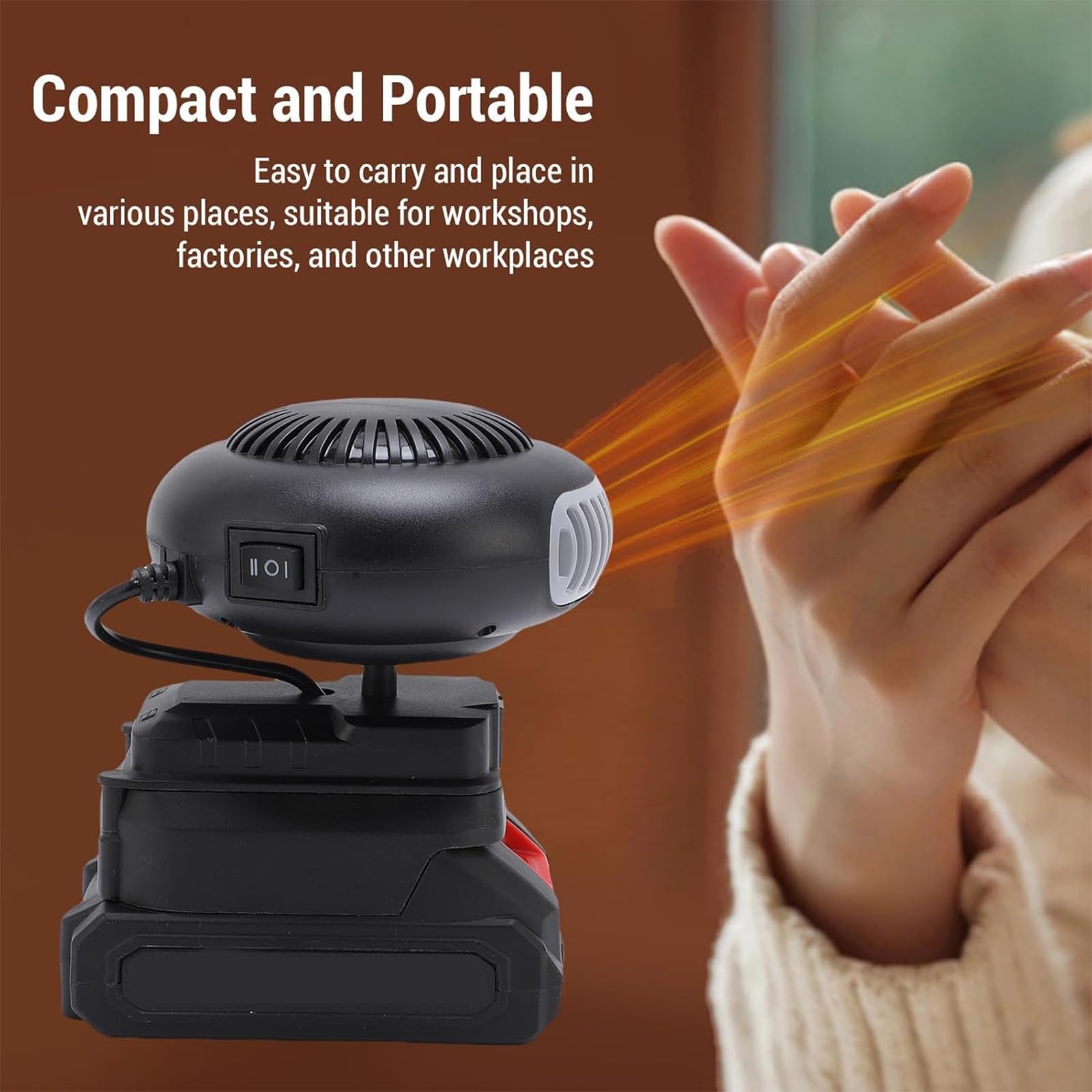 Riscaldatore Portatile Ricaricabile per Auto, sbrinatore Anti-ribaltamento con Batteria Ricaricabile da 1500 mAh x 2, riscaldatore Ambiente con termostato e 2 Porte USB per Auto, camere d 5 Batteries