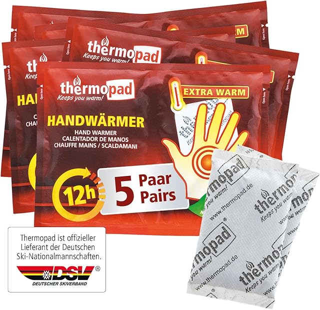 Thermopad Ogrzewacz do dłoni  oryginalny produkt: 5 par podkładek termicznych na 12 godzin ciepła I Gotowy do natychmiastowego użycia ogrzewacz do kieszeni I Bardzo ciepła podkładka cieplna  idealna