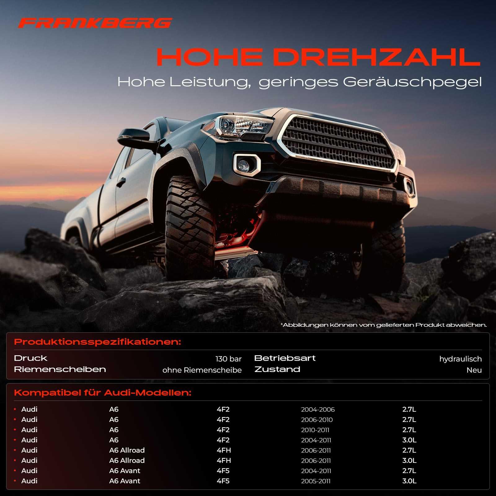 Frankberg Servopumpe Hydraulikpumpe Lenkung Kompatibel mit A6 4F2 C6 2.7L 3.0L 2004-2011 A6 Allroad 4FH C6 2.7L 3.0L 2006-2011 Replace# 4F0145156E