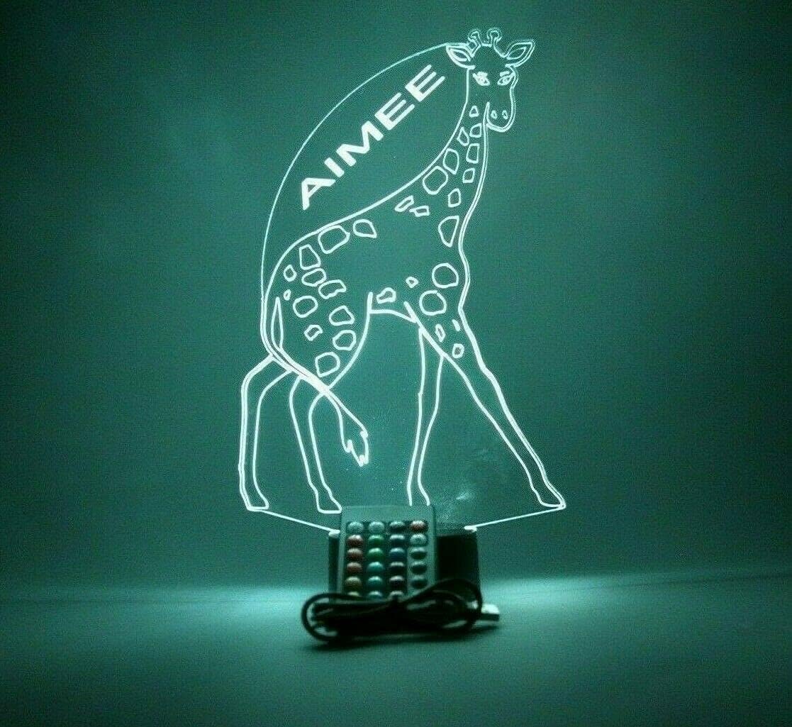 MIRROR MANIA Giraffe Night Light Up Desk Table Lamp LED Personalized - It's Wow, 16 Color Options with Remote, Dimmer, Giraffe Bedside Lamp for Boys Girls Bedroom & Free Name Engraved Room Decor Gift