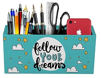 AccuPrints Paper Board Pen Holder, Desktop Pen Organizer,3 Compartment Pen and Pencil Holder, Desktop Organizer for Store Marker, Office Supplies, (Large)-design Follow Your Dream - image, photos