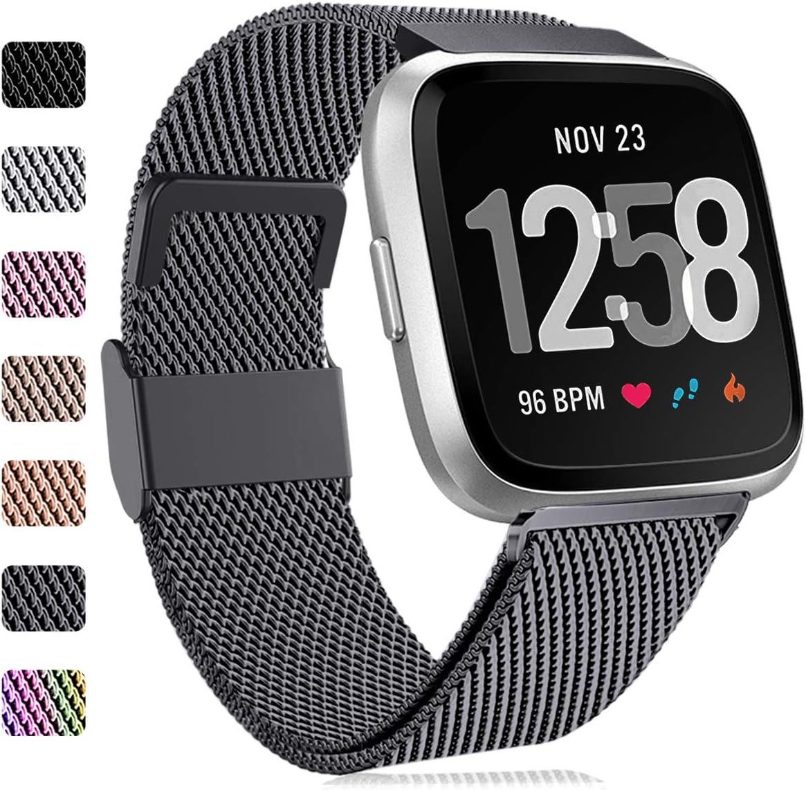 FaliogoReplacement Band Compatible with Fitbit Versa Band/Fitbit Versa 2 Band, Adjustable Stainless Steel Metal Band Compatible with Fitbit Versa Lite, Small Large