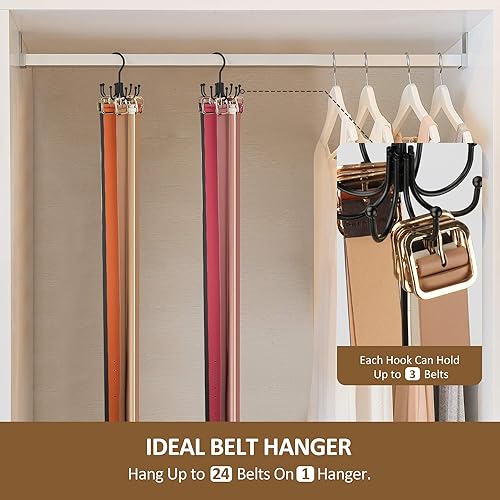 Miniatura 23 de ZEDODIER Percha para cinturón, organizador de accesorios de armario, capacidad máxima de almacenamiento de 24 unidades, gancho de almacenamiento