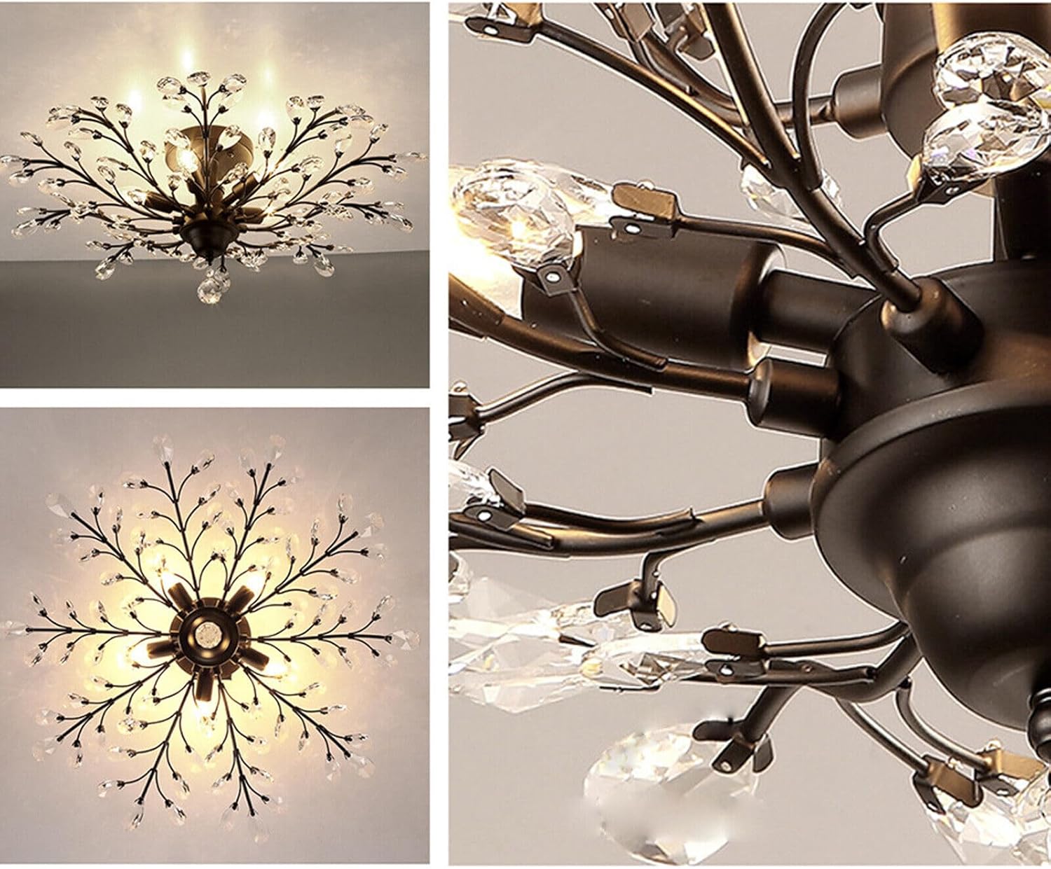 Crystal Branches Chandeliers 5 Lights Vintage Crystal Pendant Lamp Modern LED Pendant Lighting Flower Ceiling Light Fixture Flower Bouquet Shape for Bedroom Dining Room Living Room
