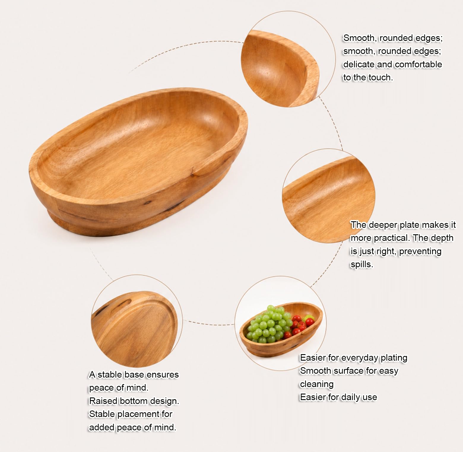 Obstschale aus Eichenholz – runde Salatschüssel aus massivem Holz,
