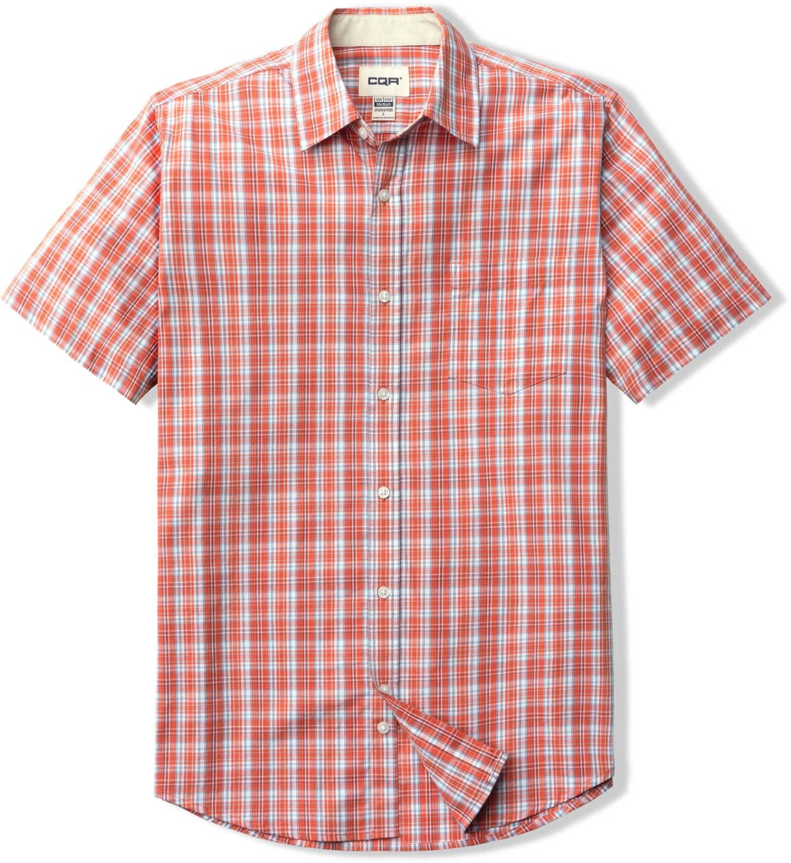 CQR Men's Regular Fit Short Sleeve Shirts, 100% Cotton Button-Up Casual Poplin Shirt