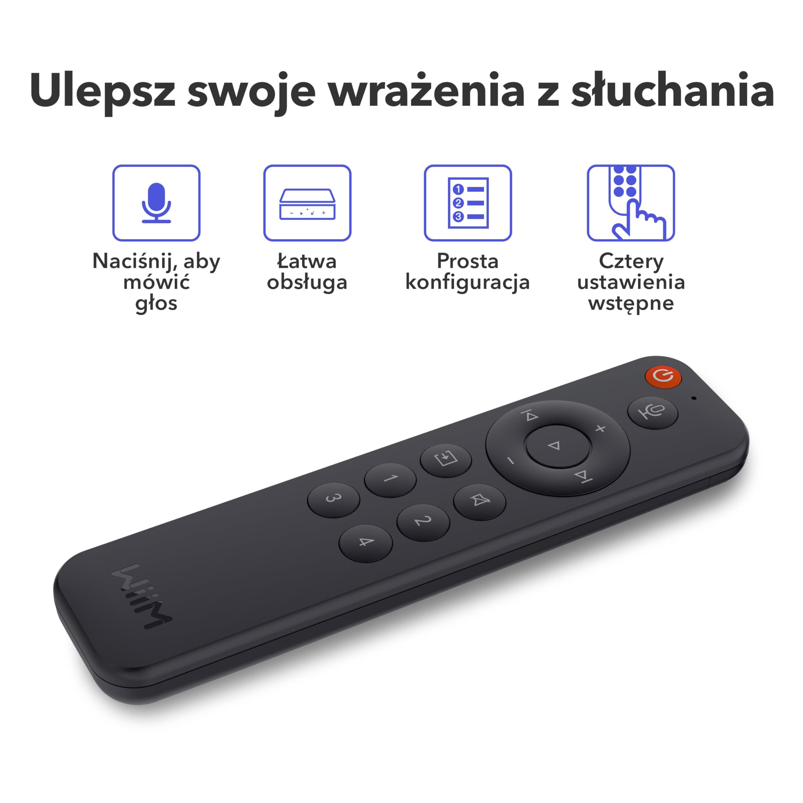 WiiM Pilot głosowy do WiiM Mini i Pro Audio Streamer, Push-to-Talk, 4 przyciski ustawień muzyki