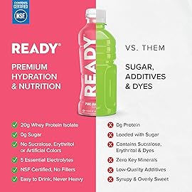 Ready Protein Water - 20g Whey Protein Isolate, Zero Sugar, Low-Calorie Sports Drink for Hydration & Recovery - Electrolytes, Essential Amino Acids - Pink Grapefruit, 16.9 fl oz Bottles (12-Pack)
