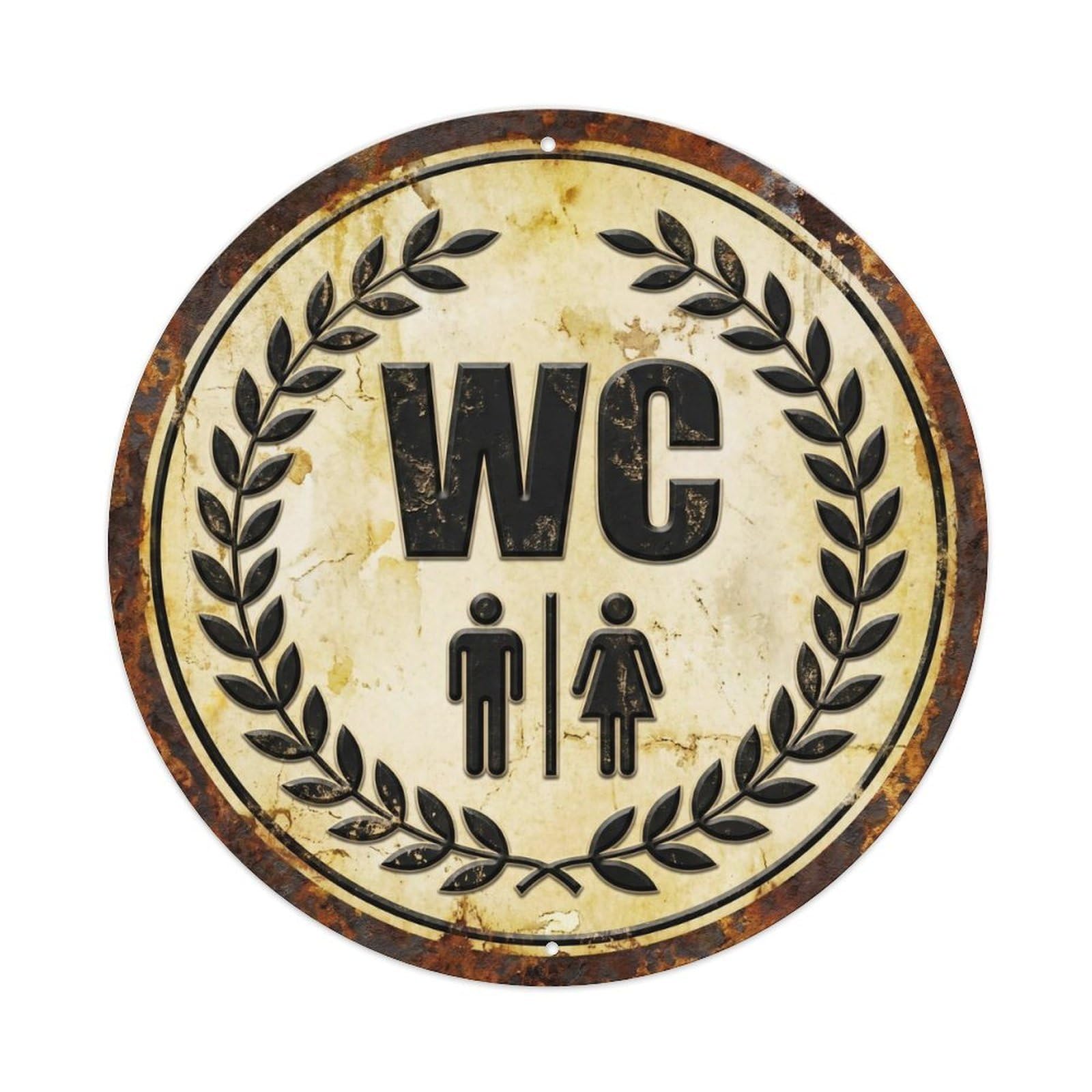 Toilet （WC） Retro Ivory Wall Metal Tin Sign Plaque Wall Decor for Cafe, Club Bar, Office, Home Garden Round Metal Poster 8x8Inch