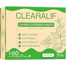 Laundry Detergent Sheets Up to 160 Loads, Wild Mint - Great For Travel,Apartments, Dorms,CLEARALIF Laundry Detergent Strips Eco Friendly & Hypoallergenic - 80 Sheets