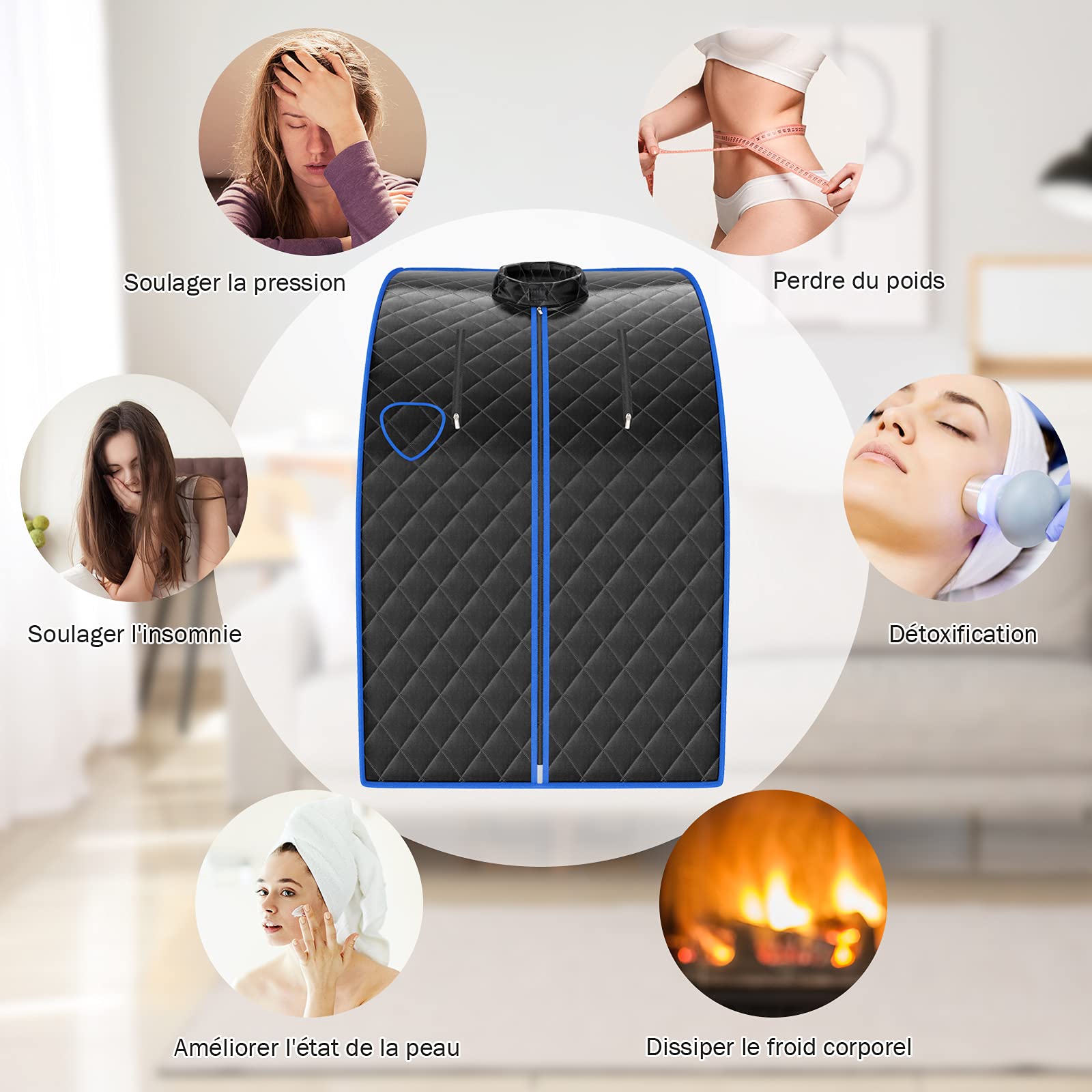COSTWAY Sauna Cabine Pliable 1000W, 3L Sauna à Vapeur Portable avec Télécommande 9 Options de Minuterie Fonction de Vaporisation, Appareil à Vapeur Couvercle en Verre Trempé Anti-Explosion (Noir)