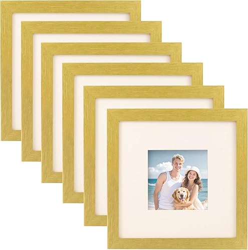 Vista 36 de Juego de 6 marcos de fotos de 6x6, marcos de fotos de grano de madera rústica para montaje en pared de galería o exhibición de mesa Madera