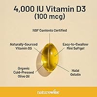 Vista 3 de NatureWise Vitamina D3 4000ui (100 mcg) Suministro de 30 Días para Apoyo Inmunológico, Función Muscular Saludable y Salud Ósea - Sin GMO, Sin Gluten