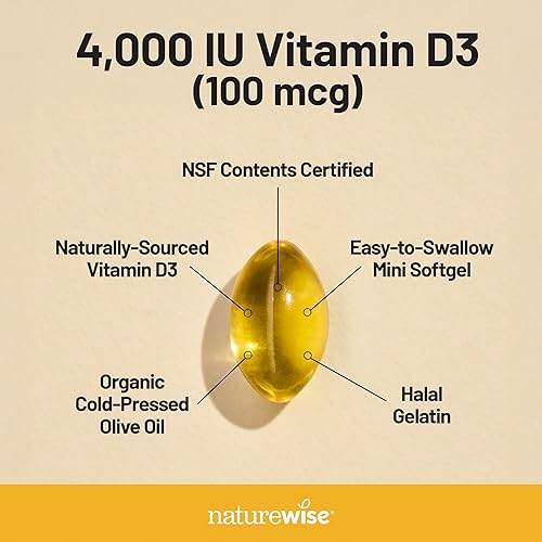 Miniatura 3 de NatureWise - Vitamina D3, 4000 UI (100 mcg), función muscular saludable y apoyo inmunitario, sin OMG ni gluten, en aceite de oliva prensado en frío,