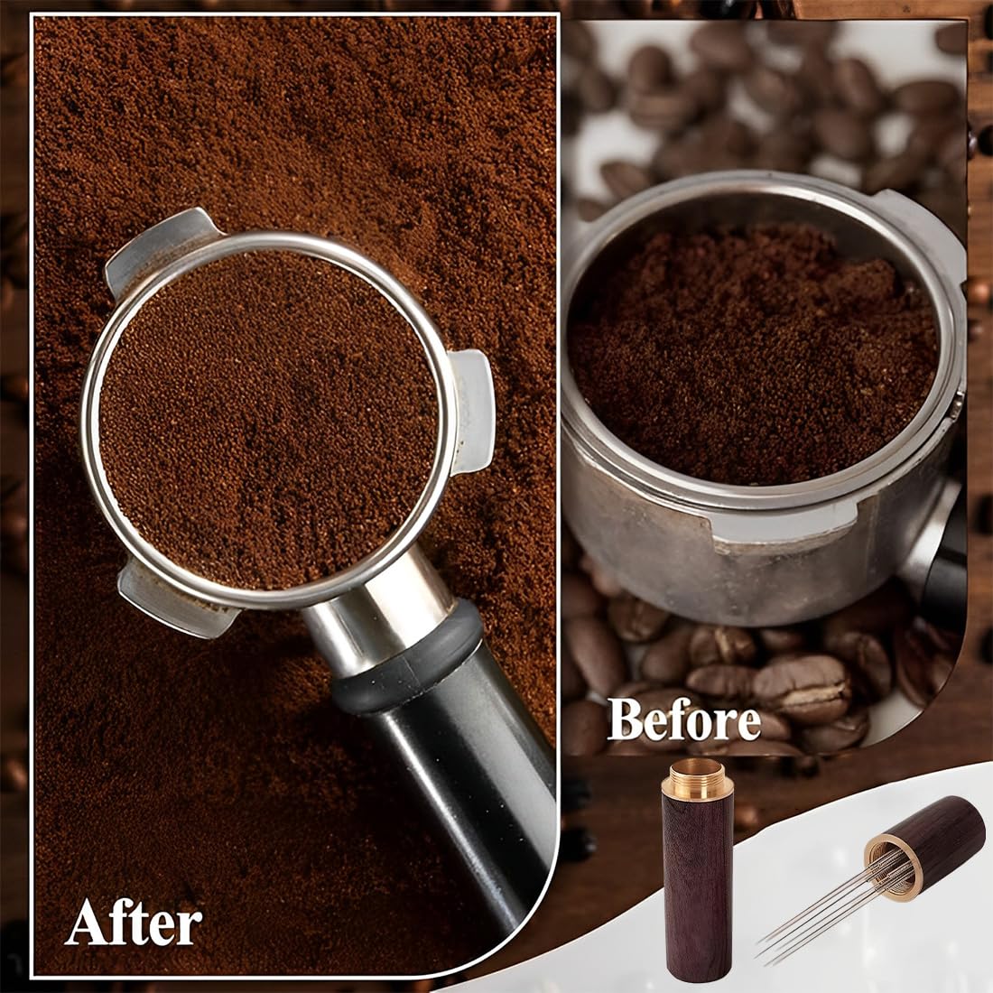 Distributore di Aghi per Caffè, WDT Tool Coffee, con 6 Aghi Sottili da 0,4 mm, Agitatore per Caffè Espresso in Legno, Espresso Strumento per Mescolareper Mescolare il Caffè