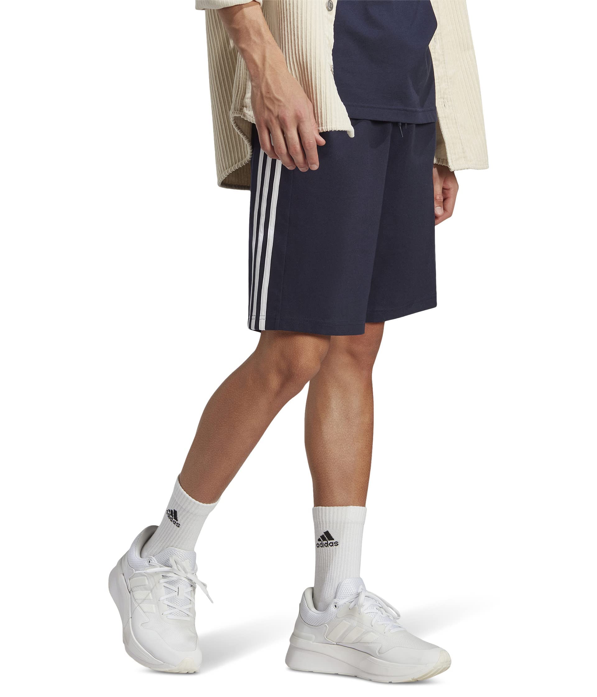 adidas Mens Essentials Single Jersey 3-Stripes Shorts Ink White Medium Tall