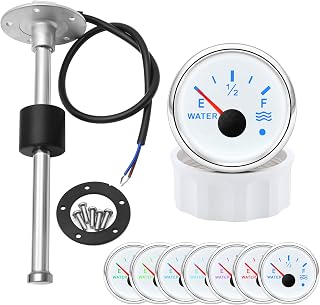 Marine Sailboat - Medidor de tanque de nivel de agua de 52 mm con retroiluminación de 7 colores, 12 V, 24 V con sensor de emisor de nivel de agua/combustible de 275 mm