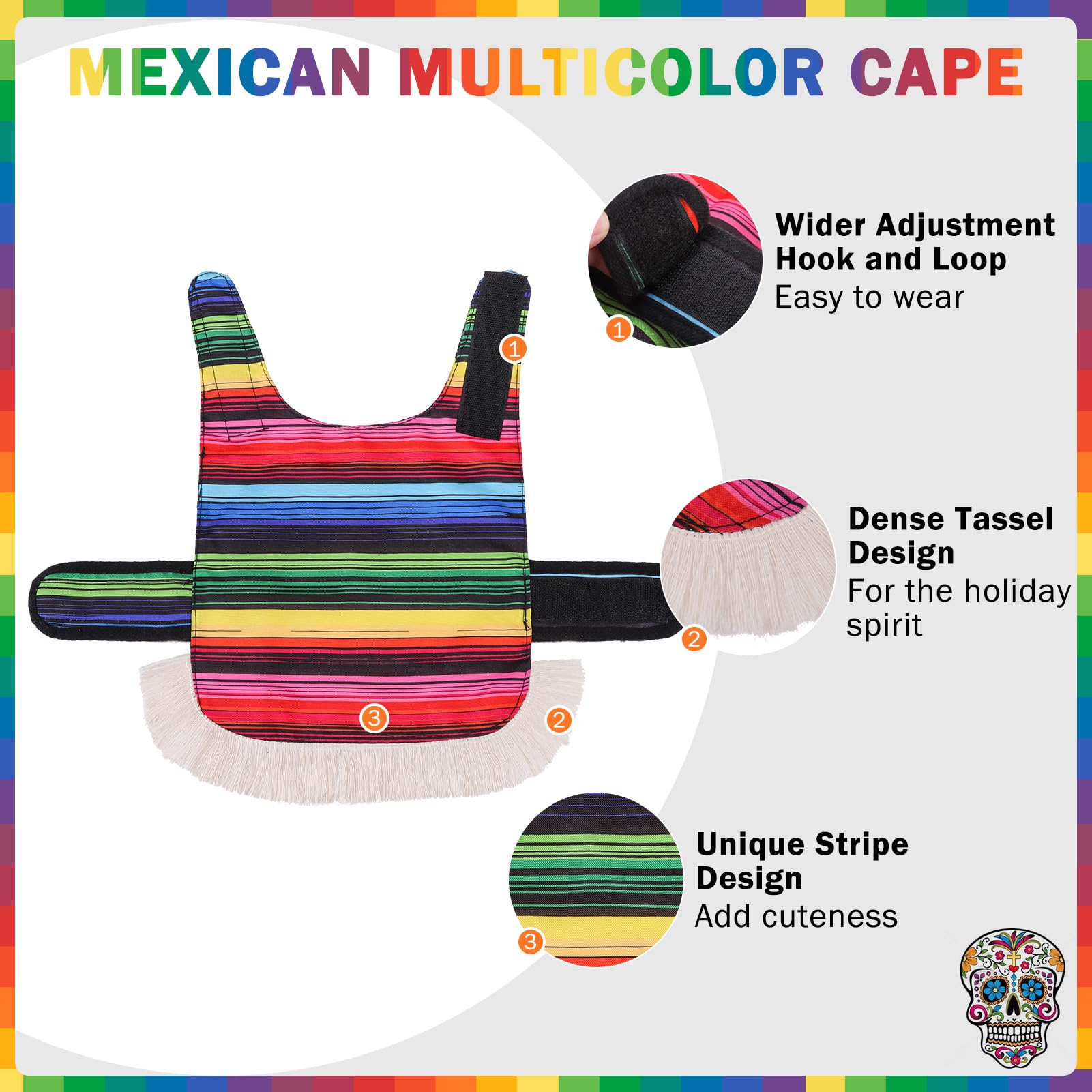 SCENEREAL Set costume di Halloween per cane, cucciolo messicano, gattino festivo, cappello a bandana con mantello, set da 3 pezzi, taglia S