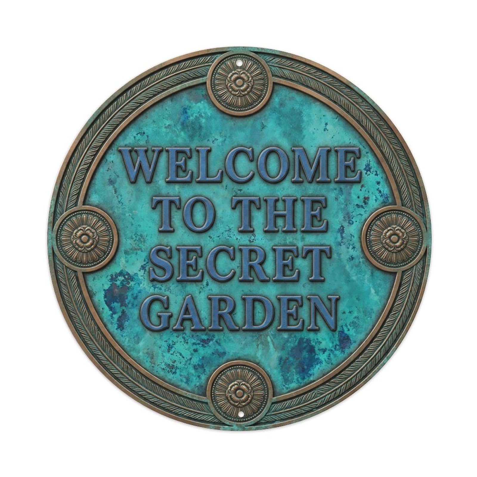 Vintage Welcome Secret Garden Ornate Rustic Metal Tin Sign