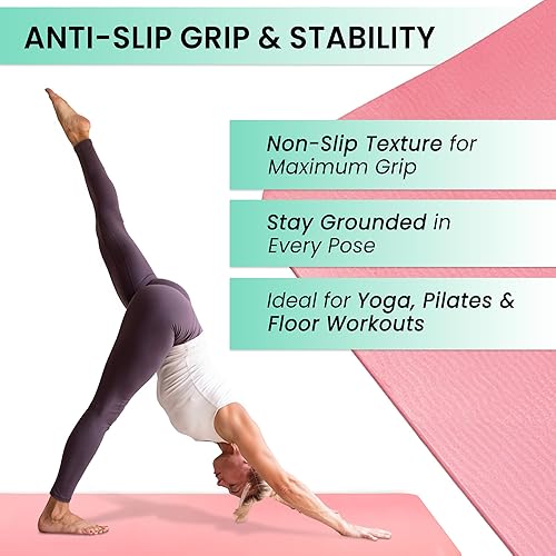Miniatura 3 de Tapete de yoga rosa de 0.236 pulgadas de grosor para mujer, antideslizante, acolchado para el hogar y el estudio, fitness, pilates y yoga, ligero y