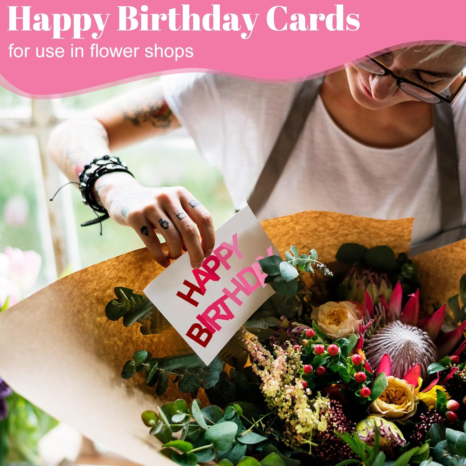 Gueevin 200 Pcs Happy Birthday Cards Bulk with Envelopes and Stickers 3.5 x 5 Inch Birthday Greeting Blank Cards, 10 Designs for Work, Friends, Family, Party Supplies(Colorful Ombre Font)