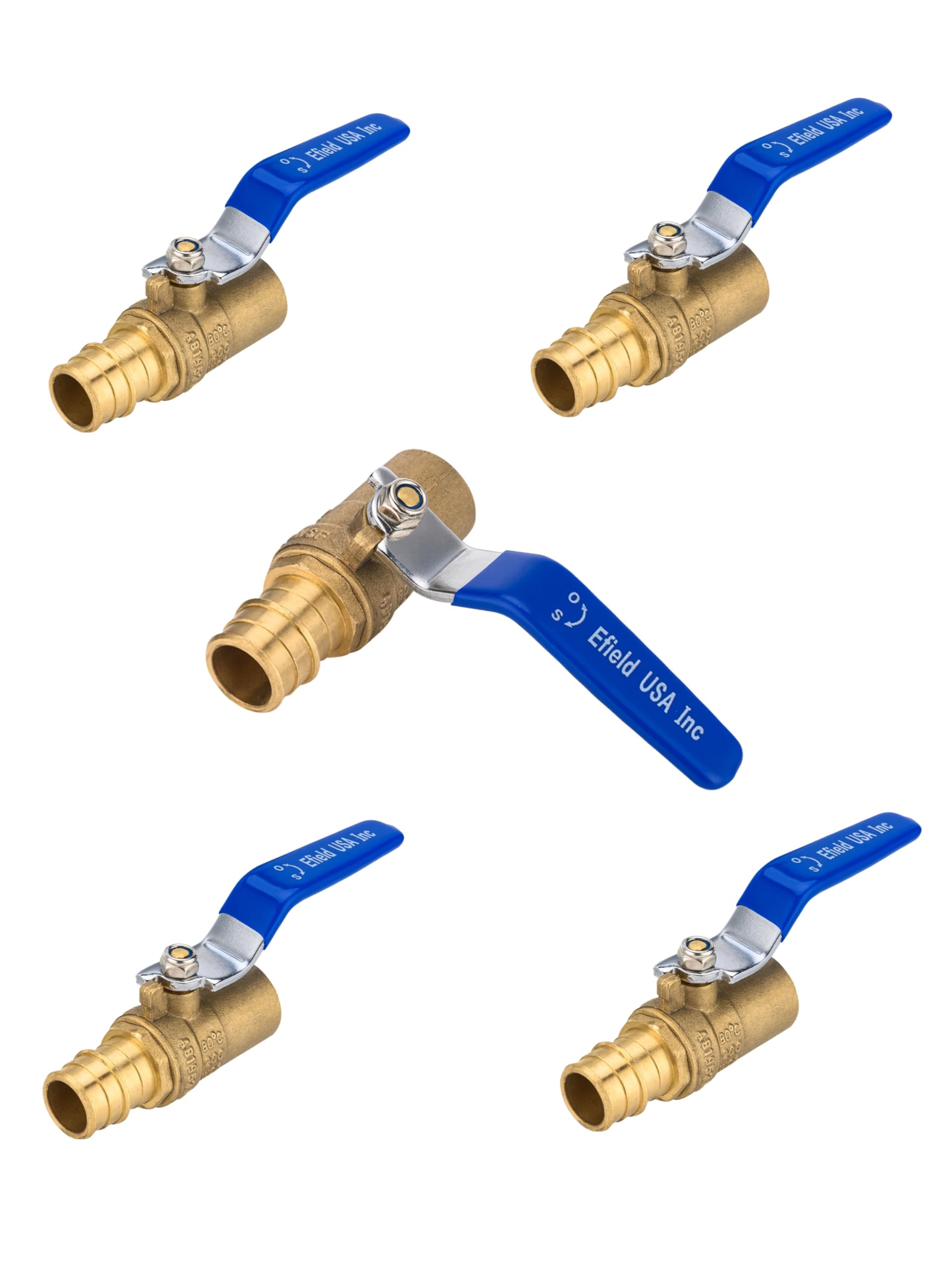 EFIELD - Paquete de 5 válvulas de bola de latón de 3/4 pulgadas de expansión Pex-A de 3/4 pulgadas para conexión de tubo Pex y cobre, LF