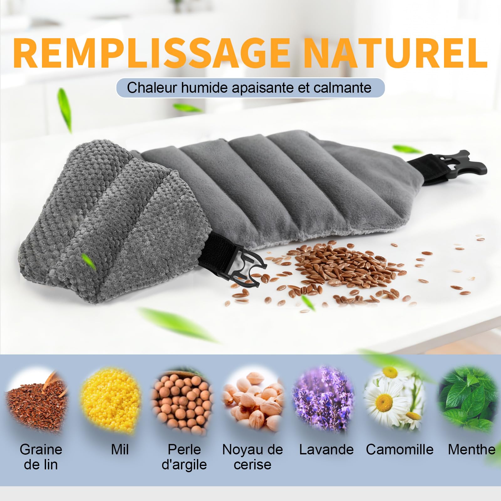 UNCN Coussin Chauffant Dos Micro Ondes 78 x 19cm Bouillotte Micro-onde Avec Bretelles Réglables - Lavande et Plantes Bienfaisantes -Tissu de polar fleece