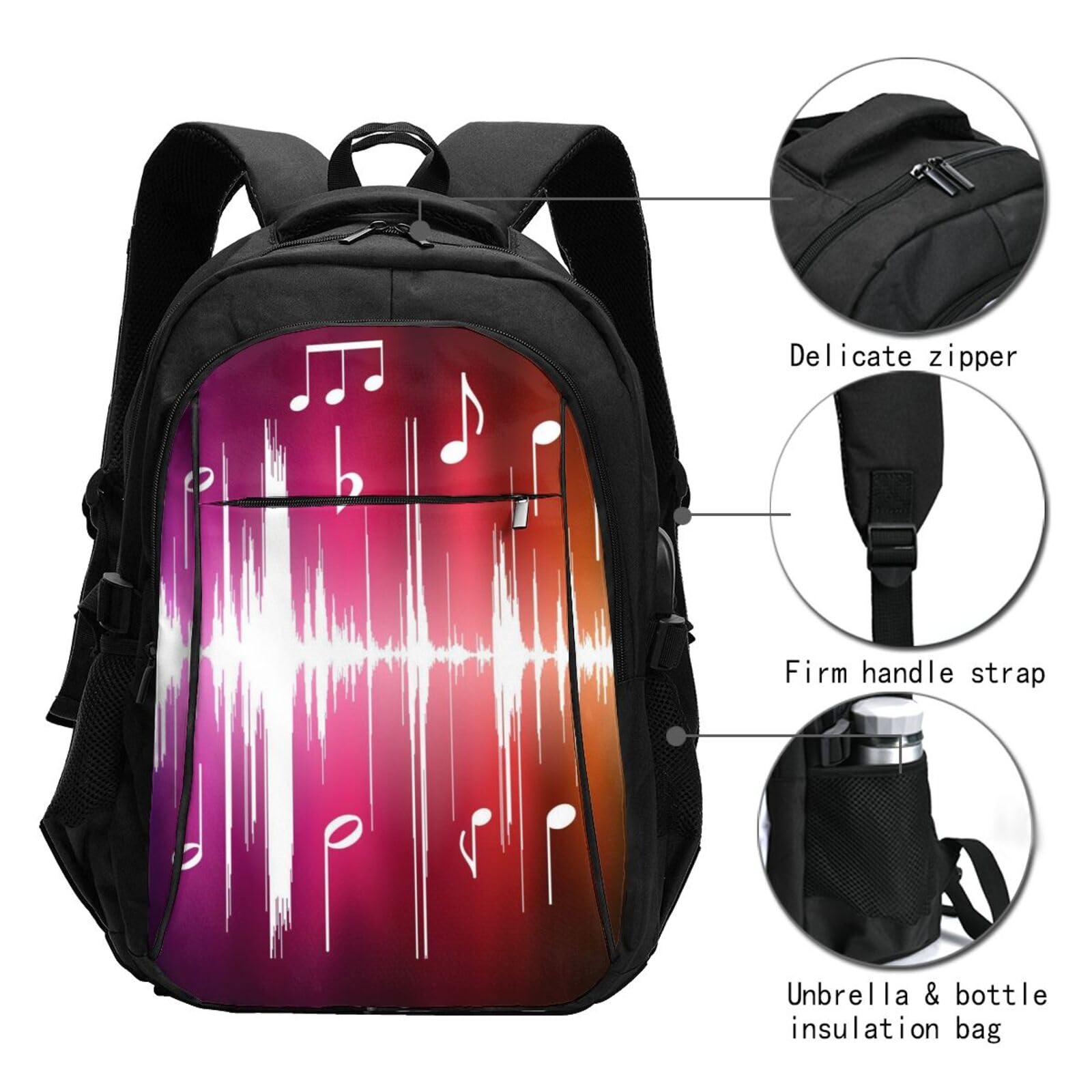 InOmak Musiknoten gedruckt, Reiserucksack, Freizeitrucksack, Schulrucksack, Laptop-Rucksack für Damen und Herren