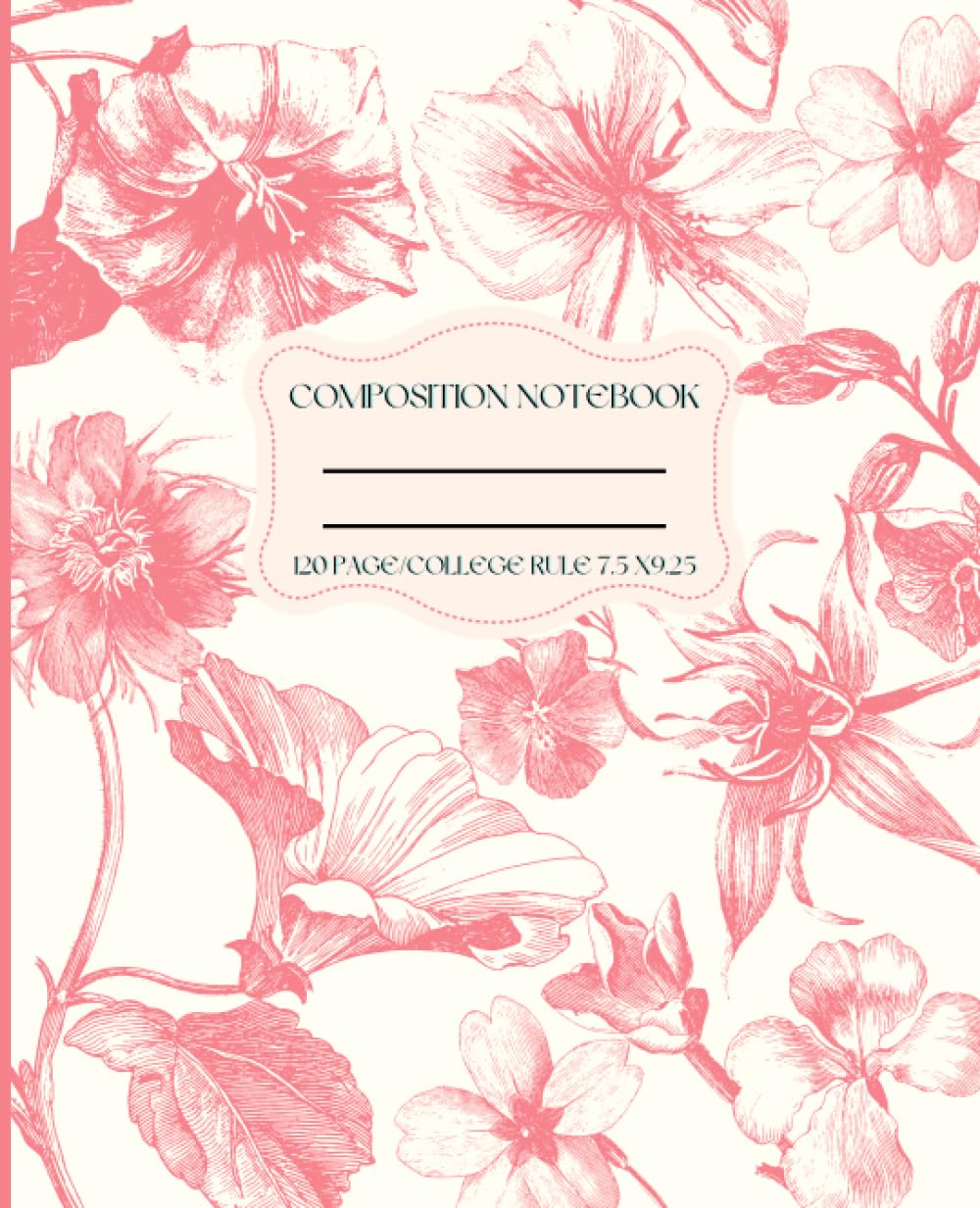 Composition Notebook: Pink floral vintage botanical illustration composition notebook