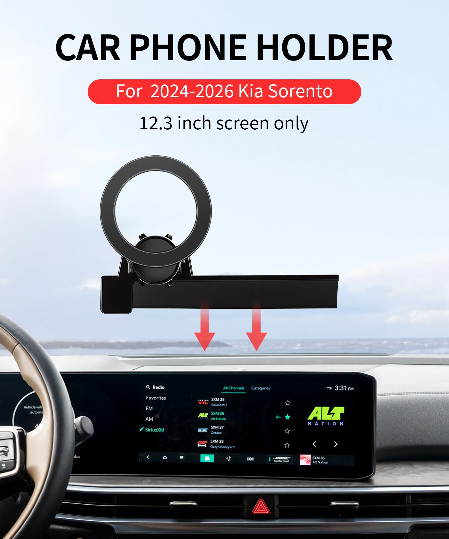 Supporto per telefono da auto per Kia Sorento 2024 2025 2026 Accessori, schermo da 12,3 pollici | Magsafe - Supporto magnetico per cellulare, compatibile con iPhone, 3D, stabile, per cruscotto e navigatore GPS