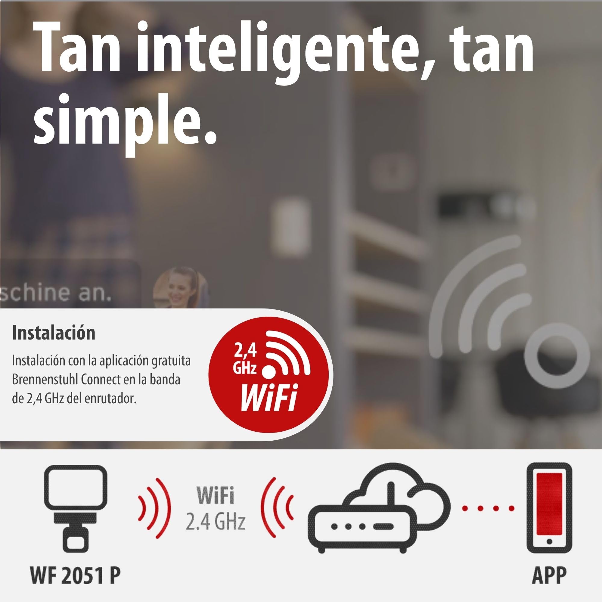 Brennenstuhl Connect WiFi Foco LED WF 2051 P (24W, 2800lm, IP54, varias funciones de luz ajustables a través de la aplicación, foco de exterior para montaje en pared con detector de movimiento)