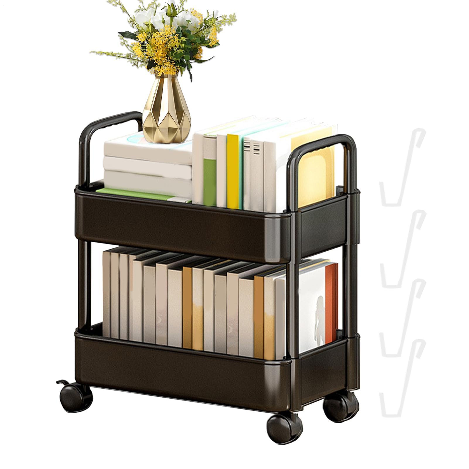 Regulowany wózek na książki na kółkach – mobilny stojak do czytania na podręczniki literatura wózek transportowy idealny do szkół i bibliotek poprawia naukę