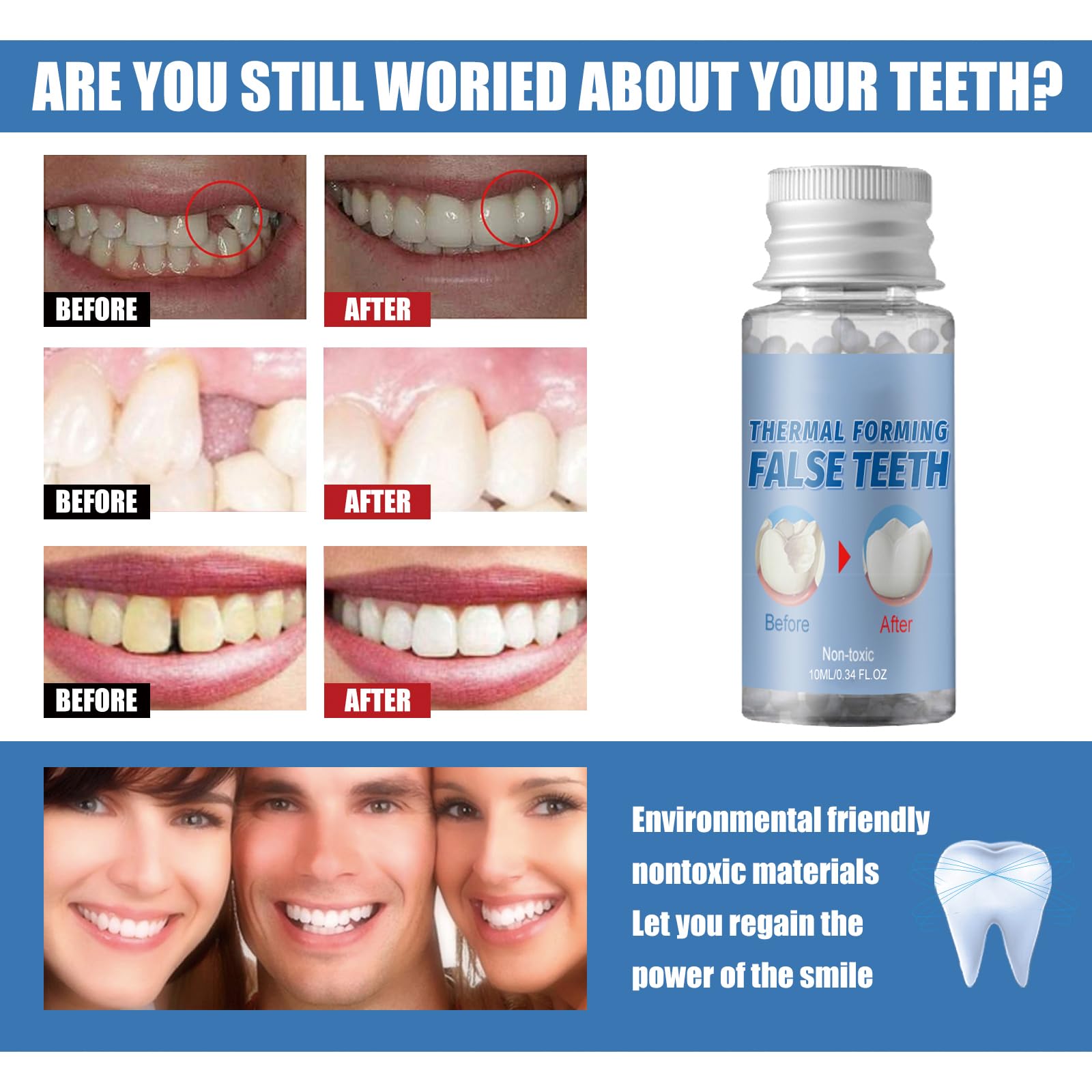Thermal Forming Fake Teeth tymczasowa proteza zębowa z żywicy syntetycznej, 2 sztuki, zestaw protez do tymczasowej odbudowy brakujących i złamanych zębów