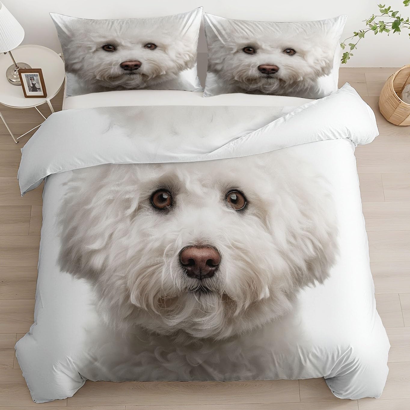 Housse de couette enfant 140x200 avec motif Bichon Frisé pour chambre cocooning