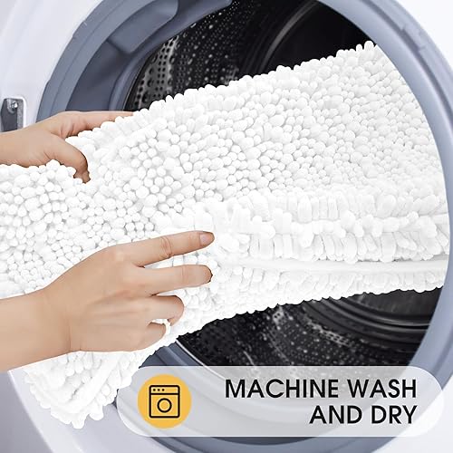 Miniatura 6 de ACCUMTEK Juego de 3 alfombras de baño blancas extra grandes, ultra suaves, gruesas y absorbentes, tapete de baño de felpilla antideslizante para