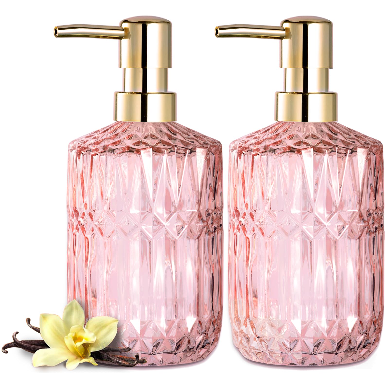 EMPO Dispensador de jabón de vidrio transparente con bomba de plástico ABS, dispensadores de loción para cocina, baño (2 unidades, rosa claro)