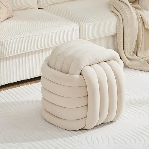 FOXHUNTER Moderno otomano tapizado de terciopelo, cómodo taburete de terciopelo para tocador, exquisito puf debajo del escritorio, taburete suave