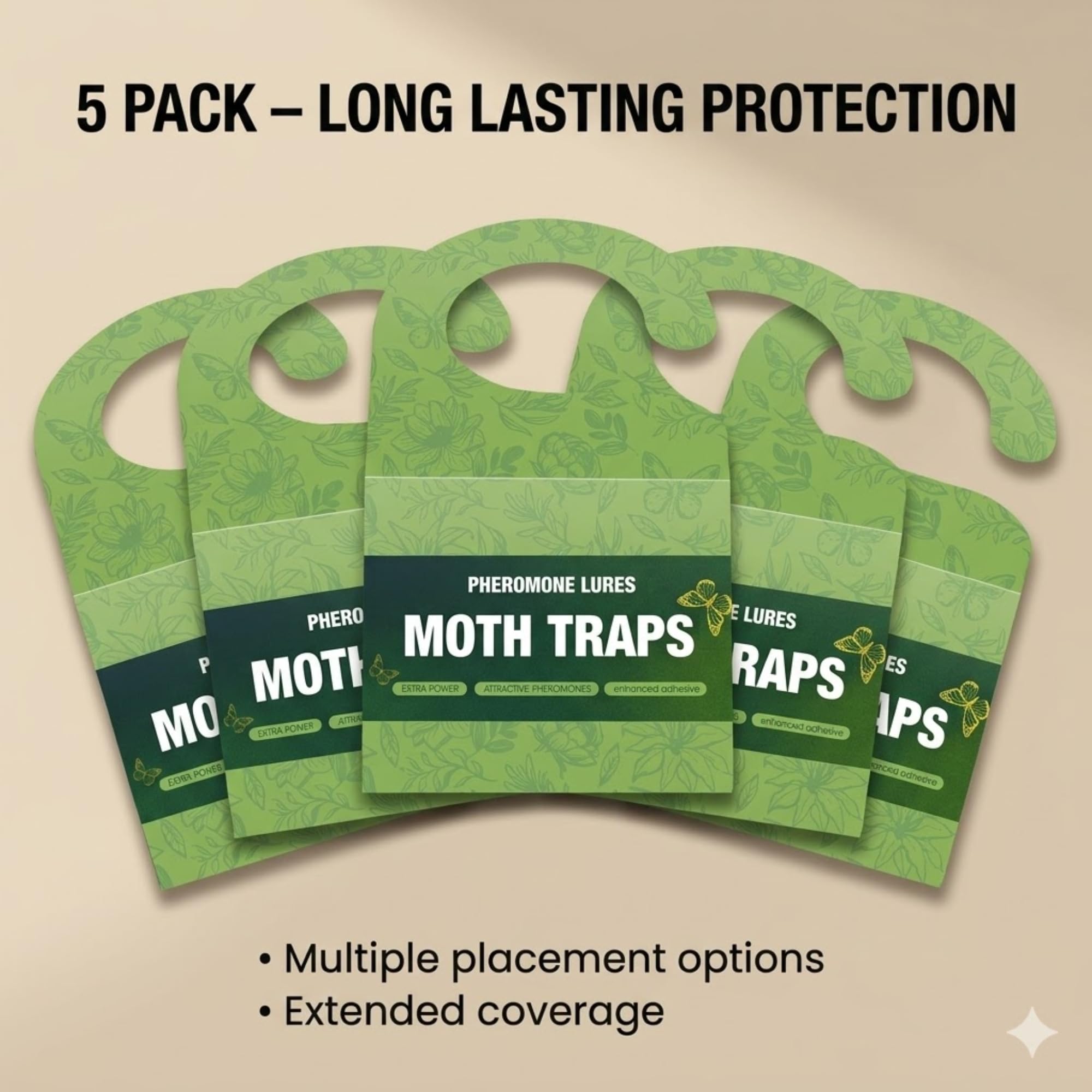 Clothes & Carpet Moth Traps with Pheromone Lure (Light Green | 5 Pack) – Hanging Sticky Moth Catcher for Closet, Wardrobe & Carpet Protection, Non-Toxic Odorless Moth Trap for Clothes Storage — view 8