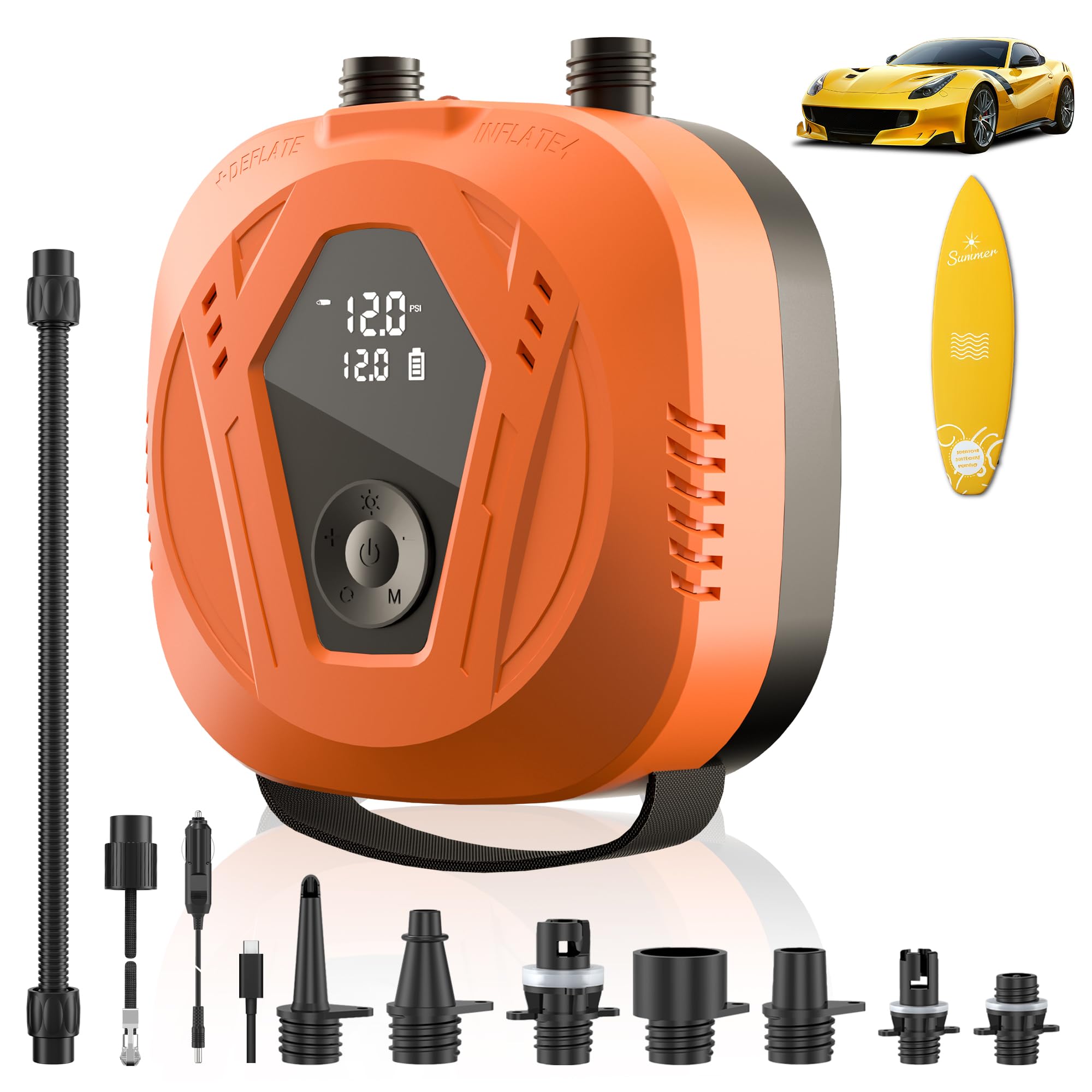 Pompe à air électrique SUP, 20 PSI SUP, pompe à pagaie rechargeable, 15600 mAh, détection automatique de la pression d'air, pompe à air d'arrêt automatique pour paddleboard, cerf-volant, tente