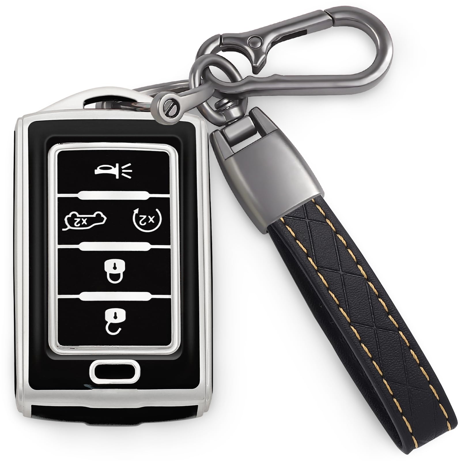 COTIYBOK for Jeep Key Fob Cover with Keychain TPU Car Key Case Shell 360 Degree Protection fit for 2021-2023 Jeep Grand Cherokee/Grand Cherokee L/