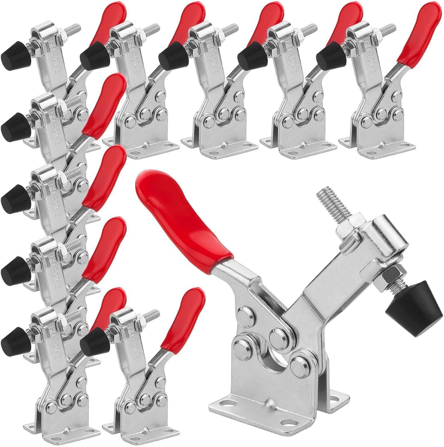 JMIATRY 12PCS Horizontal Toggle Clamp 201-B Hold Down Clamps Woodworking | Toggle Latch Clamp, Quick Release, Antiskid Vertical Toggle Clamp, 360Lbs Holding Capacity, Woodworking Tool, Red