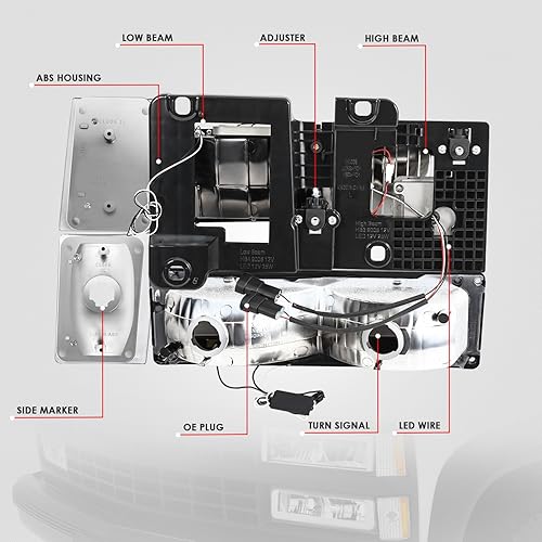 Miniatura 5 de DNA MOTORING Faro LED DRL estilo caja cuadrada+señal de parachoques+lámparas de esquina compatible con 88-93 Chevy CK1500-3500, cromoámbar,