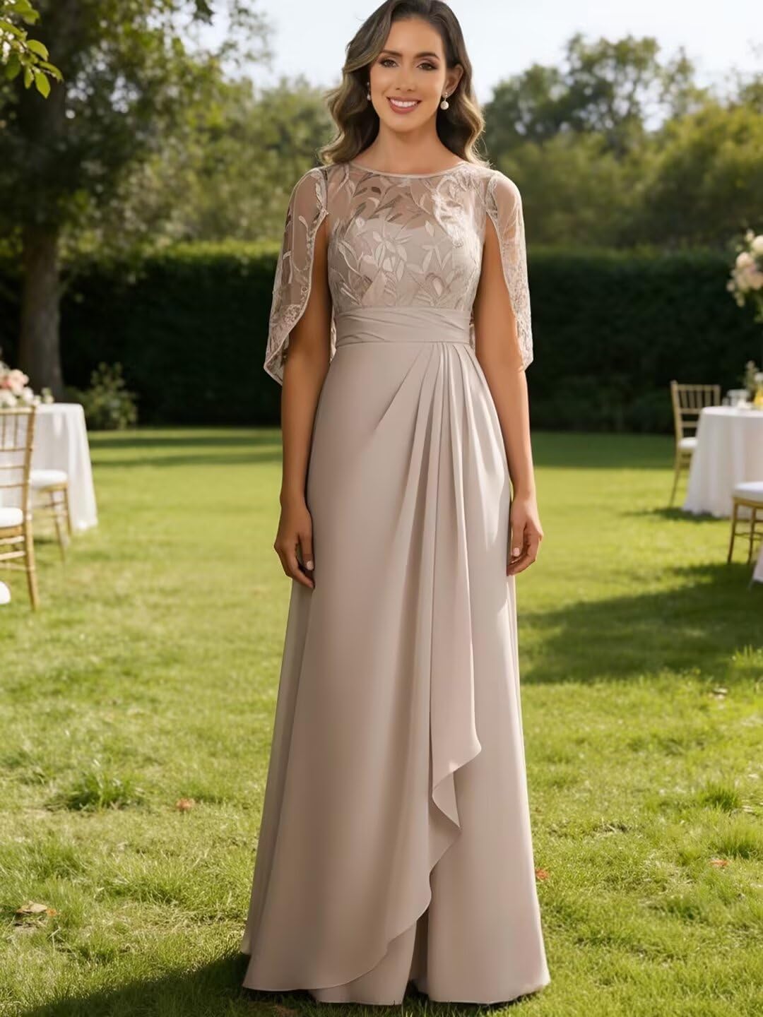 Sequin Mother of The Bride Dresses with Sleeves Chiffon Ruffles Long Formal Dress for Women - Image 6