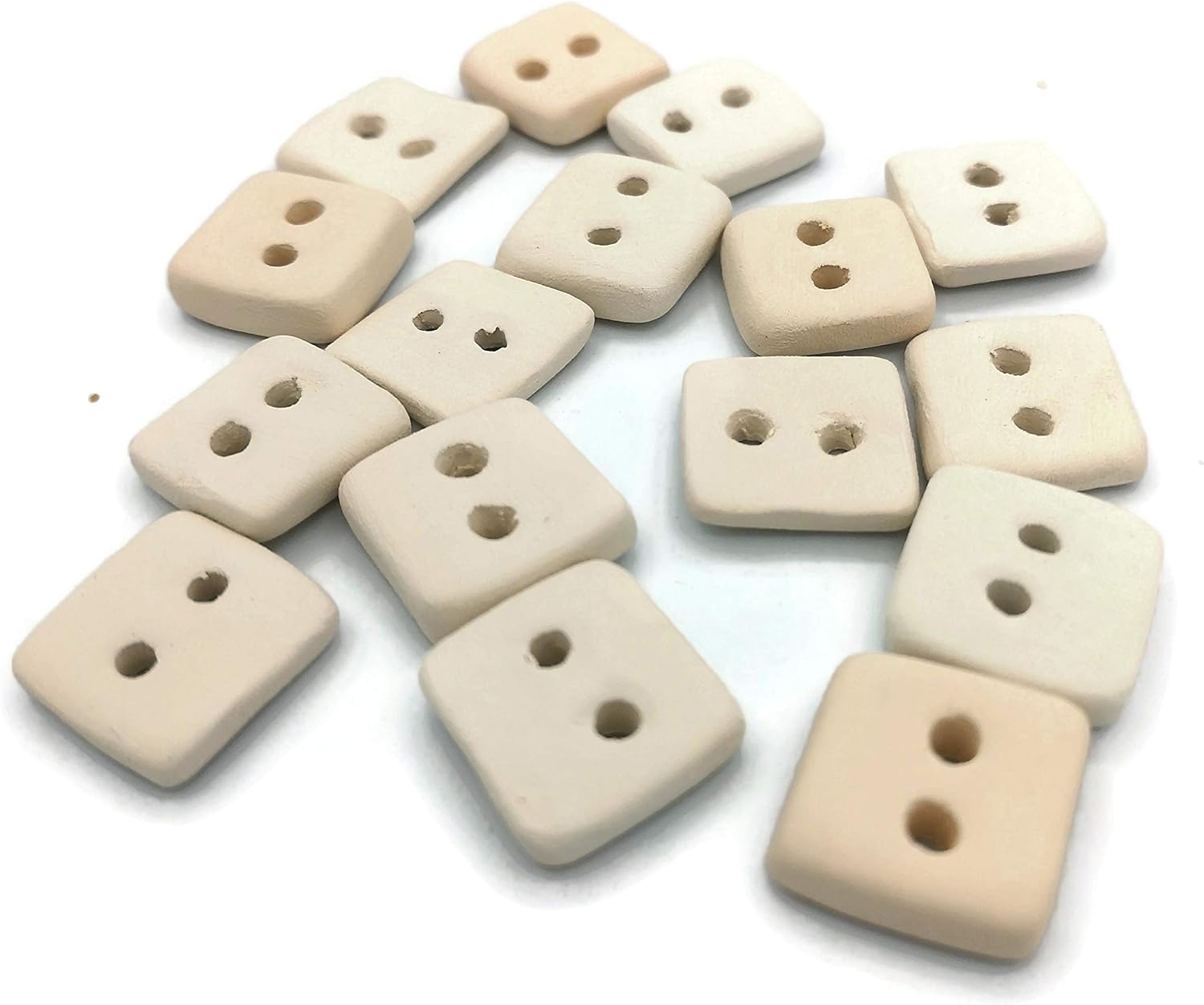 Blank Handmade Ceramic Bisque Sewing Buttons Ready to Paint, Large Unpainted Flat Button for Knitting or Crochet, Novelty Customizable Buttons (20mm/16Pcs, Square, White Clay)