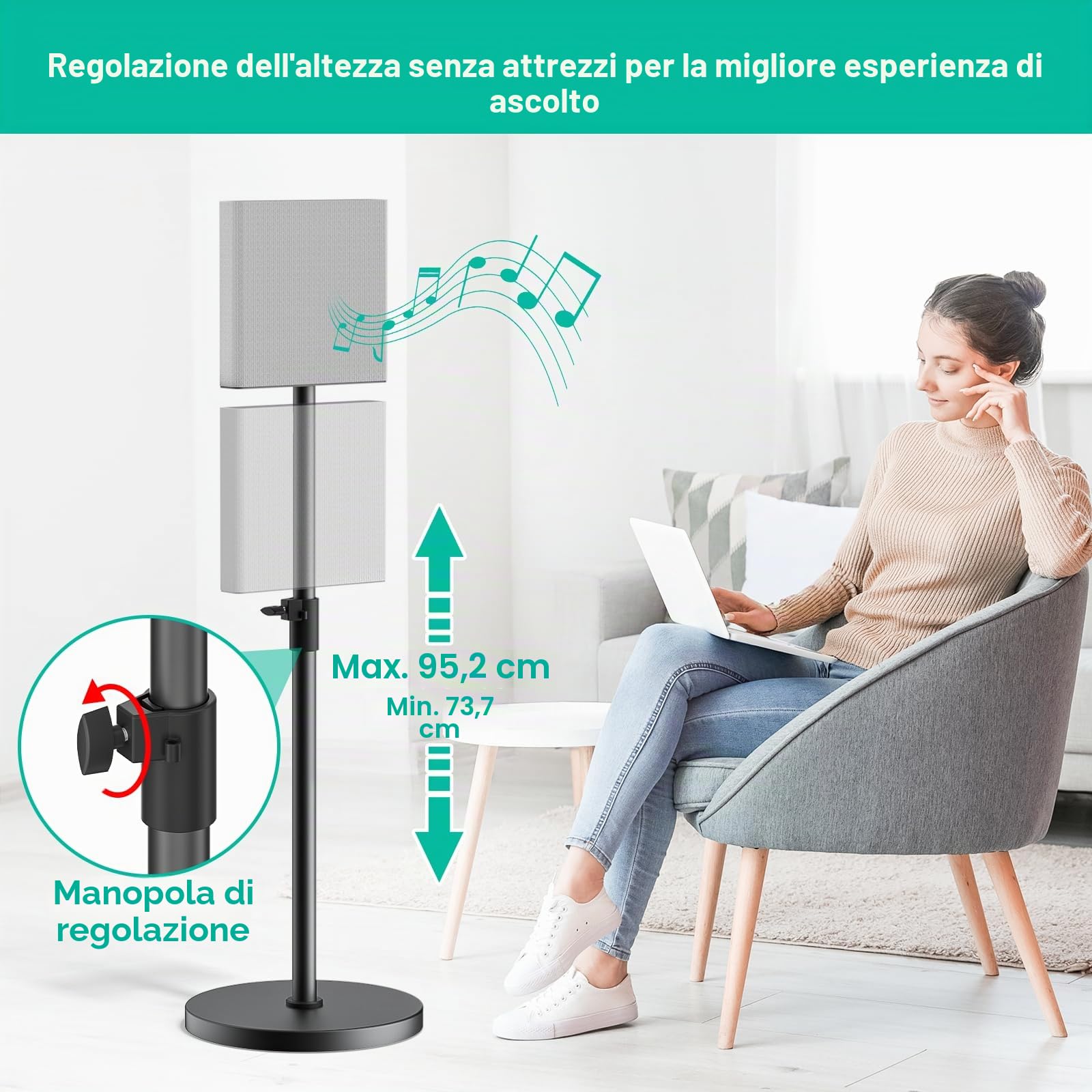 Coppia di supporti per altoparlanti Sony Bravia Theatre Quad HT-A9M2 - Supporto audio surround regolabile in altezza per Sony HT-A9M2 con gestione cavi (solo supporto)