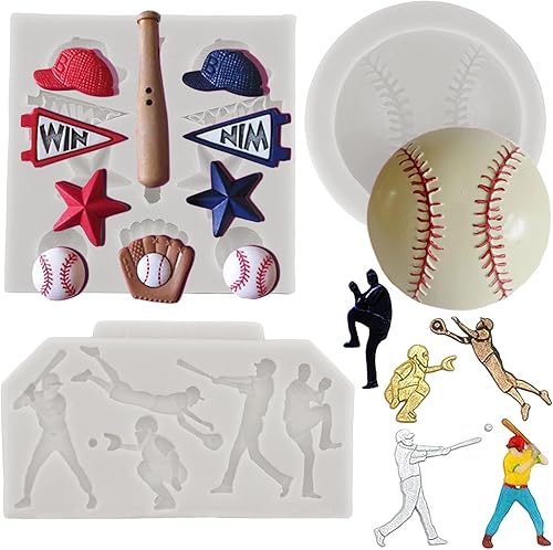MINFEIDMS Molde de fondant de béisbol, guante de sóftbol, molde de silicona para decoración de pasteles, decoración de cupcakes, caramelo de