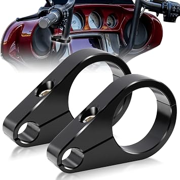 2-Pack 1.25" Cable Clamps Billet Handlebar Frame Mount for Clutch Cables and Brake Lines for Harley, for Honda, for Yamaha, and other motorcycles and bikes,Black
