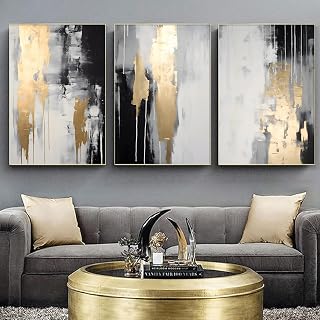 Black Gold Grey Abstract Wall Art White Grey Gold Poster Prints Modern Abstract Pictures Wall Decor Black and White Modern Painting for Living Room Home Room 16x24inchx3PCS No Frame