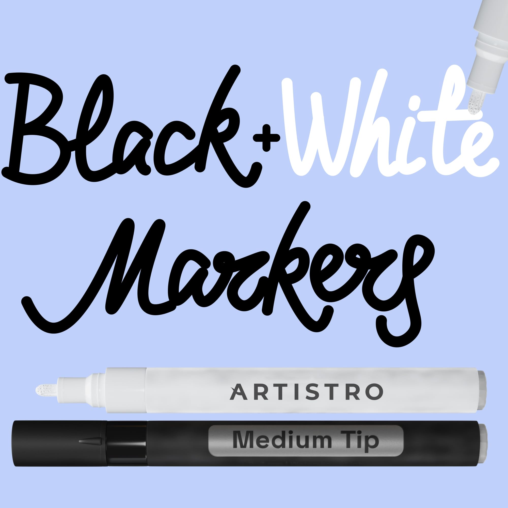 ARTISTRO 2 Black &amp; White Acrylic Paint Markers - 3mm Medium-Tip Paint Pens - Perfect for Crafting, Art Projects, &amp; More
